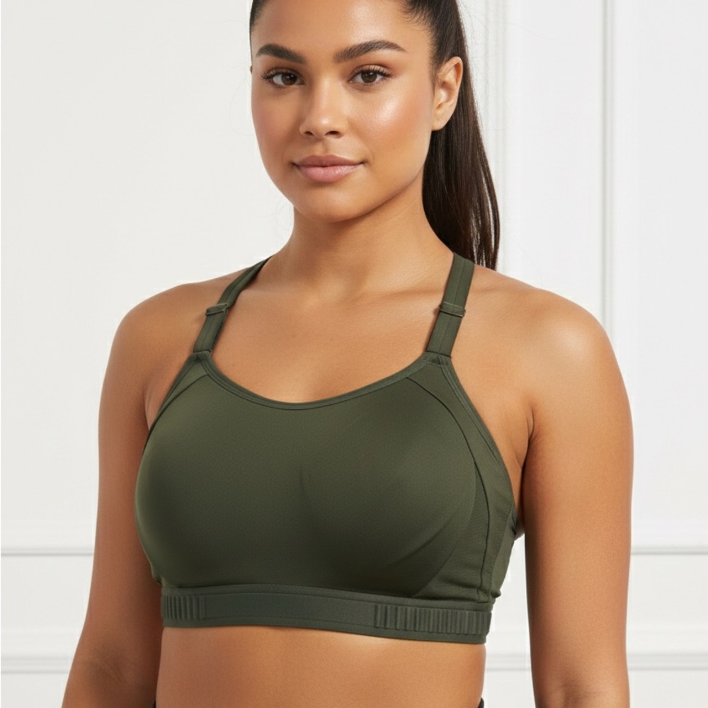 NWT XL Women's Olive Green crisscross Strappy Sports Bra all in motion pads - Picture 2 of 14